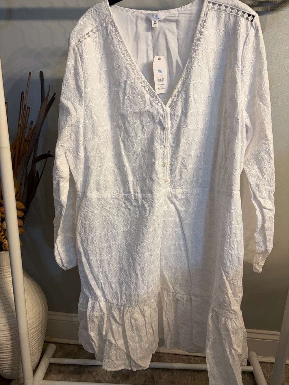 NWT ✨ Time and Tru White Eyelet V-Neck Long Sleeve Dress size XXL/20